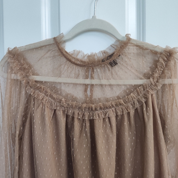 J. Crew Feminine Tan Poke A Dot Shear Tull S Long Sleeve Top - Picture 3 of 17